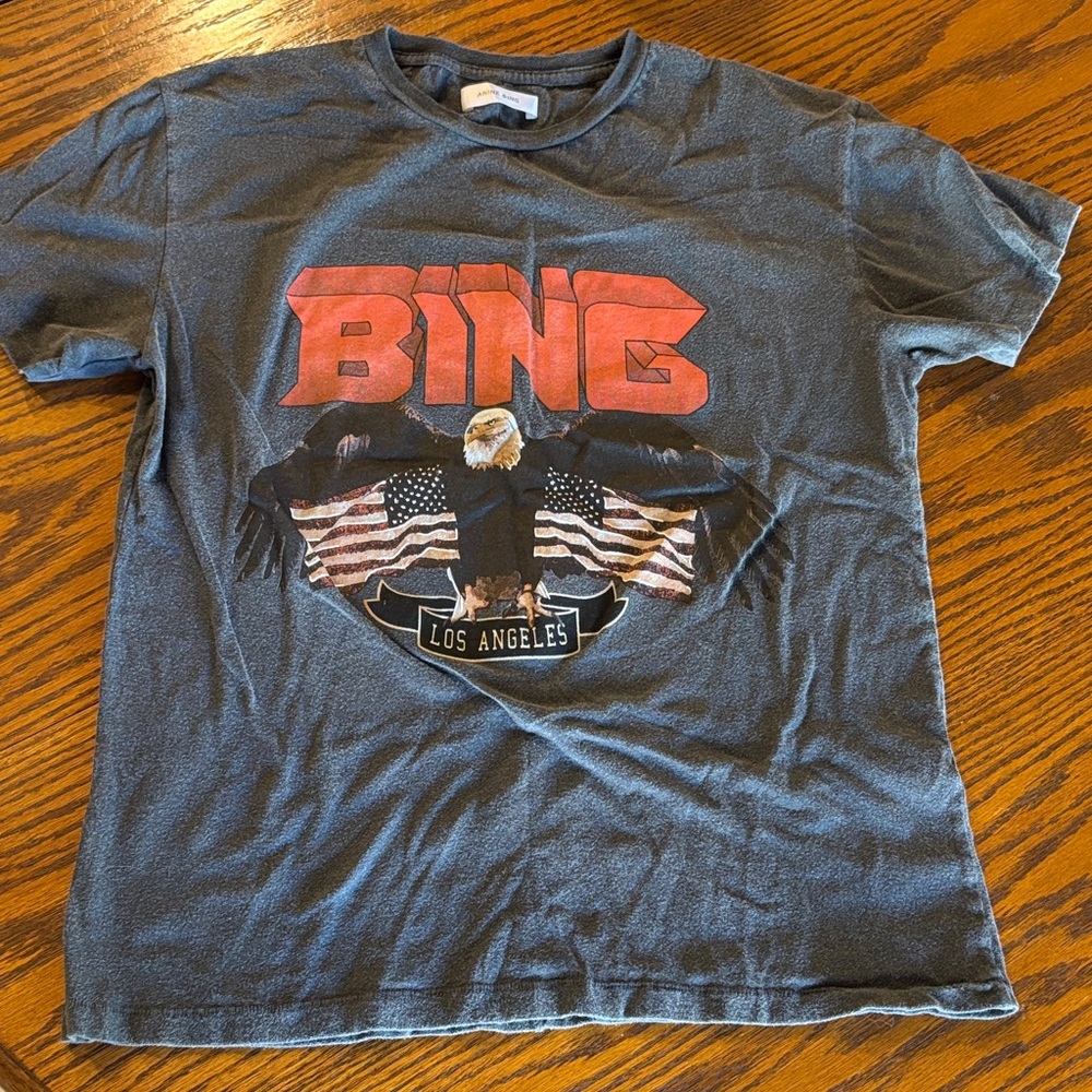 Anine Bing Gray Tee with Red Graphic